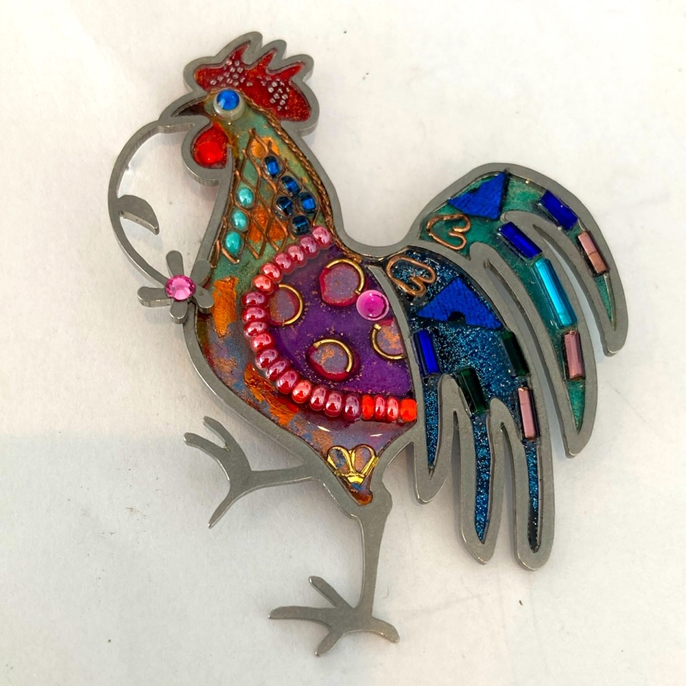 Artist Made Rooster Pin Brooch